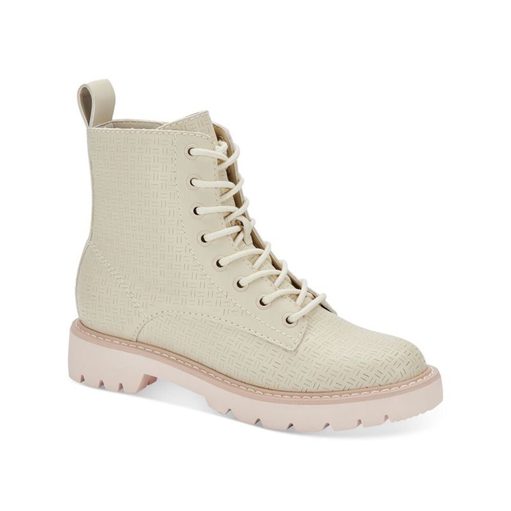 DOLCE VITA Womens Beige 1" Platform Front Heel Pull-Tab Piker Combat Boots 10